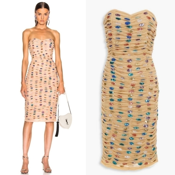 New Retrofête Rachel Strapless Nude Rainbow Crystal Embellished Bodycon Dress - Picture 6 of 10